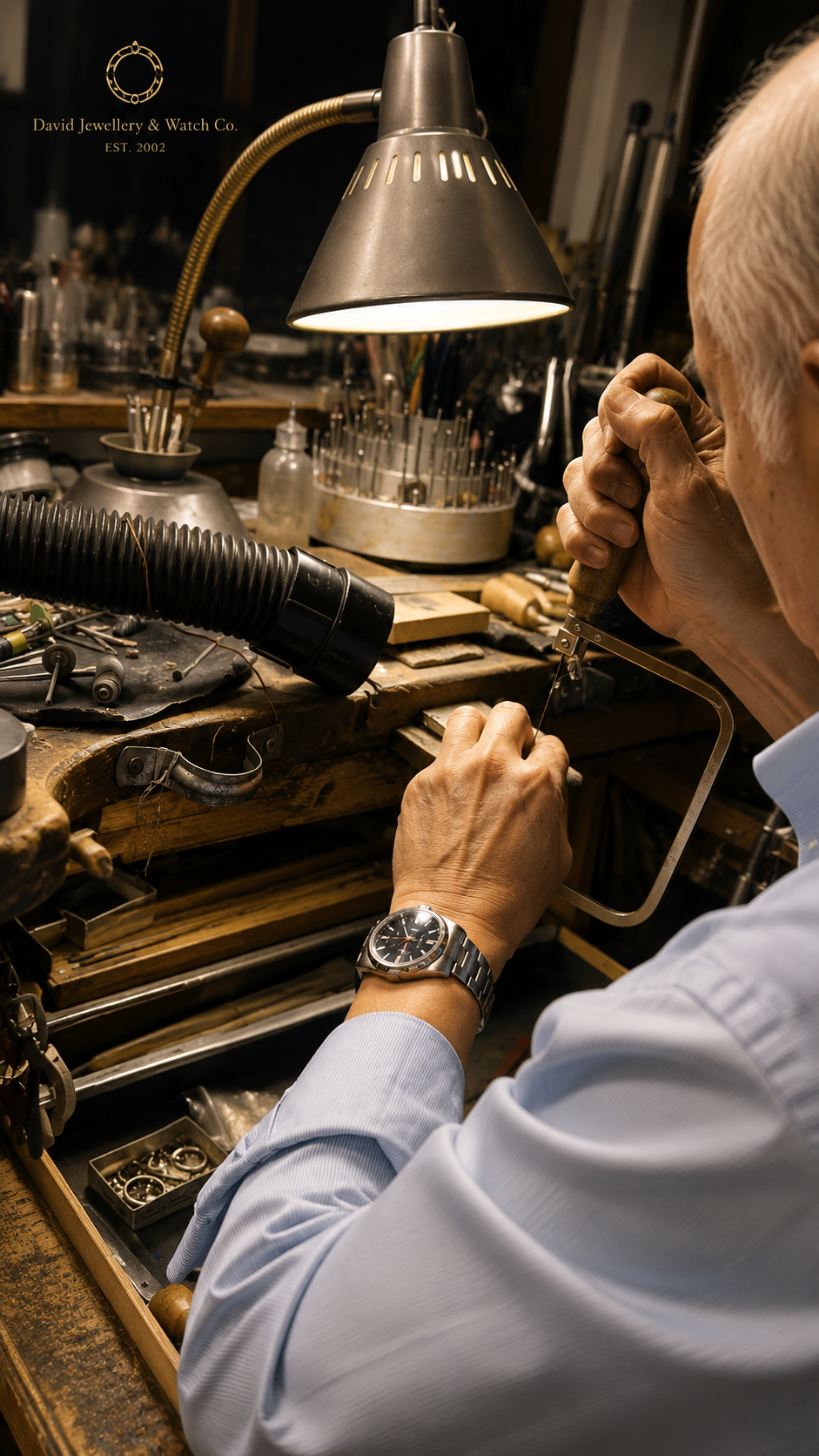 David Jewellery craftsperson working by hand at the jewellery bench